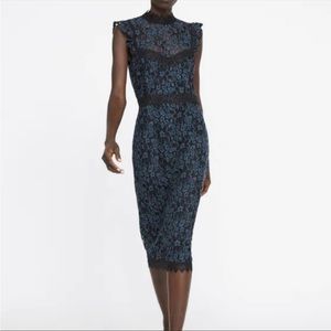 Zara Navy and Black Lace Midi Dress